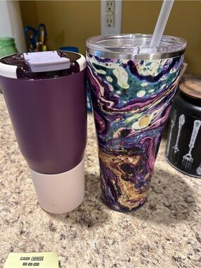 Marbled Purple Stainless Steel Tumbler with Straw - Unbranded